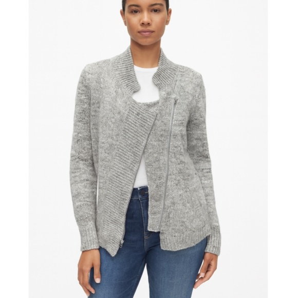 GAP Sweaters - Gap Wool Alpaca Blend Moto Asymmetrical Zip Grandpacore Cardigan Gray Size M NWT